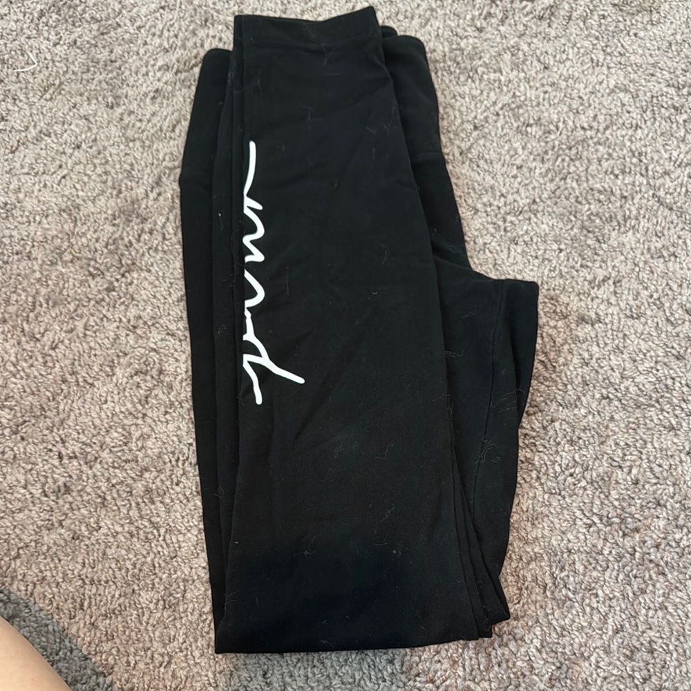 Pink Black Leggings with White Logo